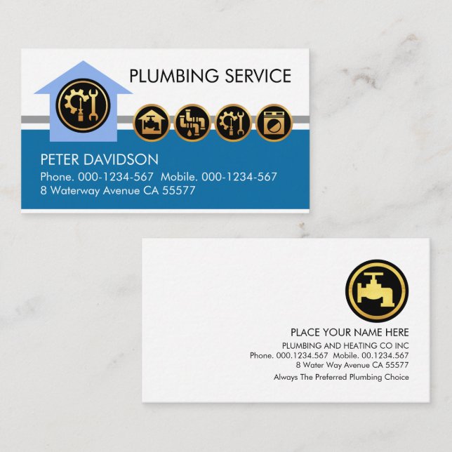 Stylish Blue Plumbing Pipe Line Business Card (Front/Back)
