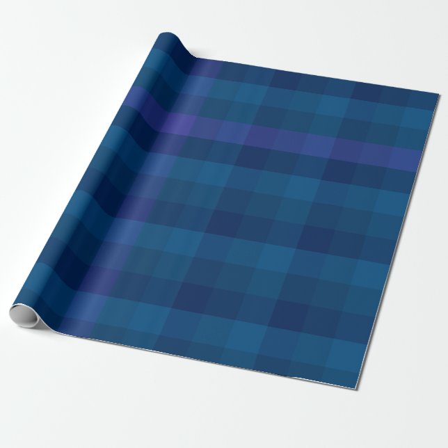 Stylish Blue Purple Check Geometric Plaid Pattern Wrapping Paper (Unrolled)