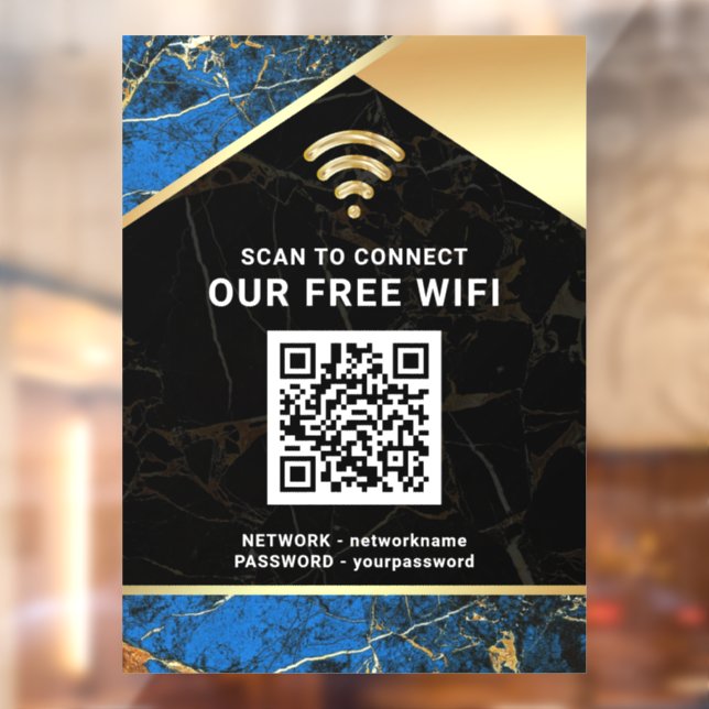 Stylish Blue QR Code Wifi Network Password Window Cling (Sheet 2)