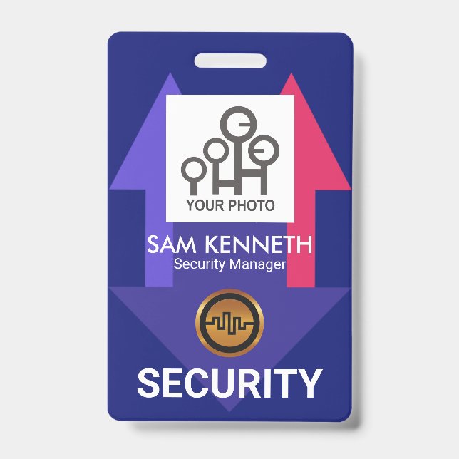 Stylish Blue Red Arrows Security Photo Template ID Badge (Front)