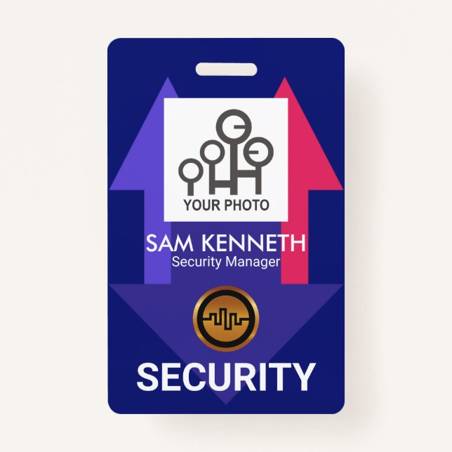 Stylish Blue Red Arrows Security Photo Template ID Badge (Front)