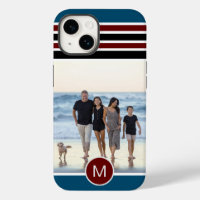 Stylish Blue Red Striped Monogram Custom Photo
