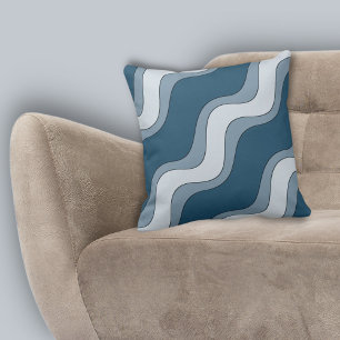 Stylish Blue Ripple Waves Lines Stripes Pattern Cushion