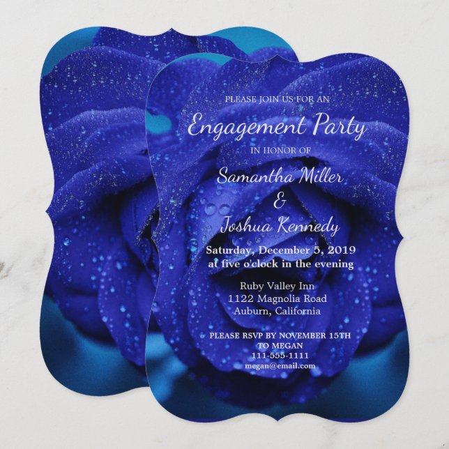 Stylish Blue Rose Engagement Invitation (Front/Back)