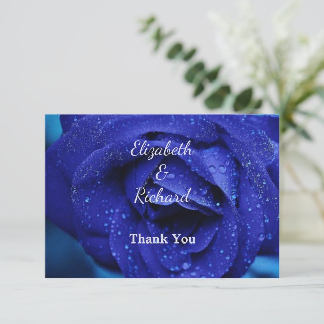 Stylish Blue Rose Favour Box Thank You Card (Standing Front)