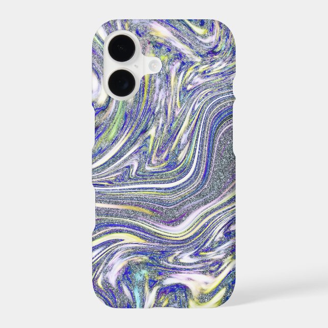 Stylish blue silver modern glitter marble iPhone case (Back)