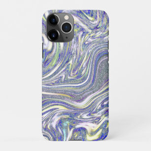 Stylish blue silver modern glitter marble iPhone 11Pro case