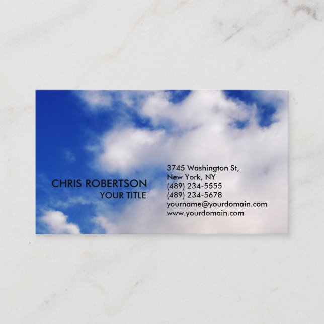 Stylish Blue Sky White Clouds Nature Business Card (Front)