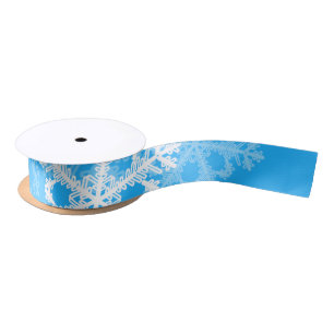 Stylish Blue Snowflakes Modern Christmas pattern Satin Ribbon