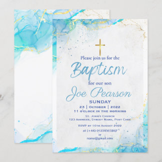 Stylish Blue Son Baptism Invitation Card