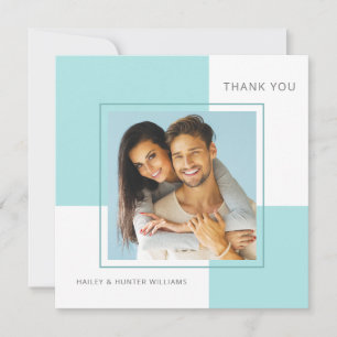Stylish Blue Square Wedding Thank You with Photo