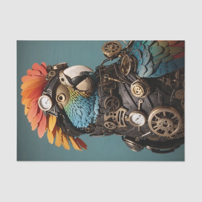 Stylish Blue Steampunk Decoupage Parrot Tissue Paper (Front)