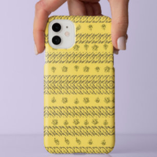 Stylish blue stripes black Floral yellow aesthetic iPhone 13 Pro Case