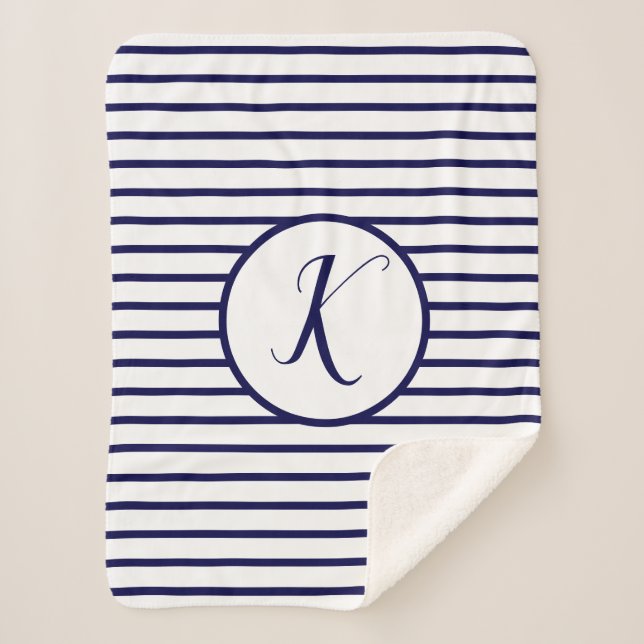 Stylish Blue Stripes K Monogram Throw Blanket (Front)