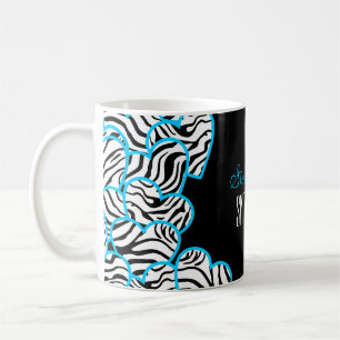 Stylish Blue Sweet 16 Zebra Heart Design Name  Coffee Mug