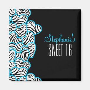Stylish Blue Sweet 16 Zebra Heart Design Name  Magnet