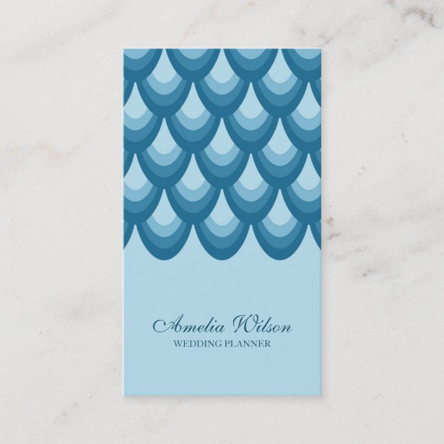 Stylish Blue Teardrop Geometric Social Media Business Card (Front)