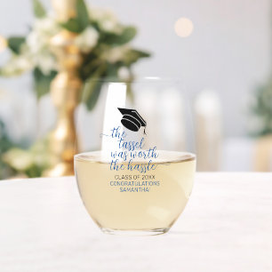 Stylish Blue The Tassel Was Worth The Hassle Stemless Wine Glass