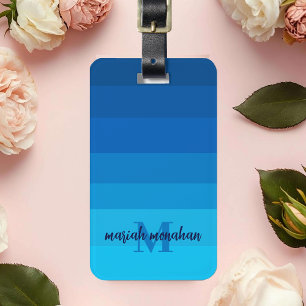 Stylish Blue Toned Colorblock Initial Monogram Luggage Tag