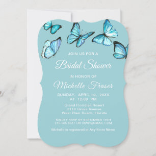 Stylish blue watercolor butterflies Bridal Shower Invitation