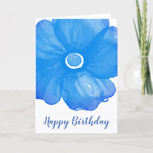 Stylish Blue Watercolor Flower Birthday Card