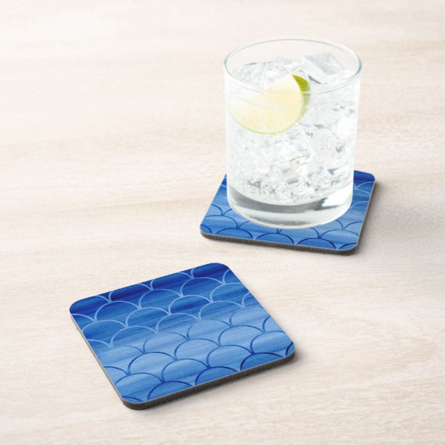 Stylish Blue Watercolor Scale Pattern Coaster (Right Side)