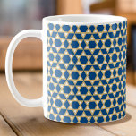 Stylish Blue White & Gold Star Pattern Coffee Mug<br><div class="desc">Stylish coffee mug with a 'Star of David' pattern in blue, white and a gold colour. Blue background colour can also be customised. ♦ If you'd like to change the background colour, click "Personalise this template" ♦ Click "Edit using Design Tool" ♦ Look for 'Background' in the layers list and...</div>