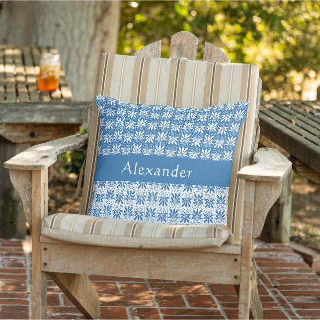 Stylish Blue & White Greek Floral Custom  Cushion (Chair)
