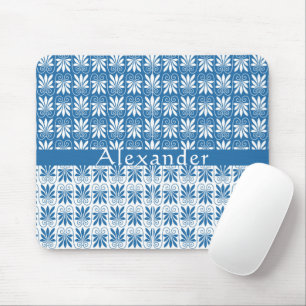 Stylish Blue & White Greek Floral Custom  Mouse Mat