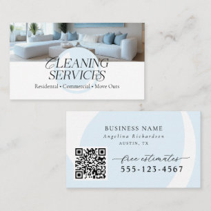 Stylish Blue White Modern Cleaning Services Business Card