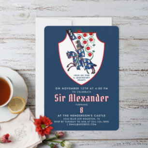 Stylish Blue White Red Mediaeval Armour Knight Hor Invitation