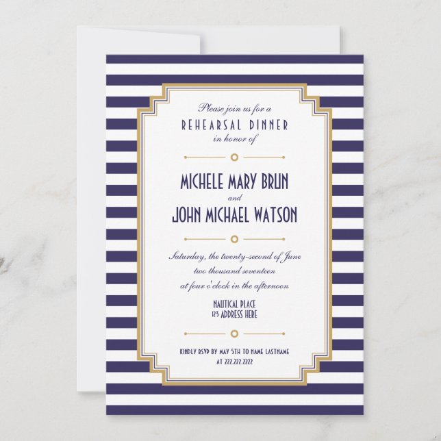 Stylish Blue White Rehearsal Dinner Invitation (Front)