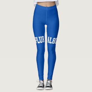 Stylish blue white text workout leggings