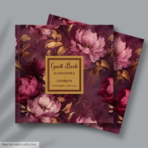 Stylish Blush Burgundy Gold Boho Wedding  Guest Book