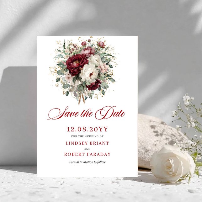Stylish Blush Burgundy Greenery Save The Date (Stylish Blush Burgundy Greenery Save The Date)
