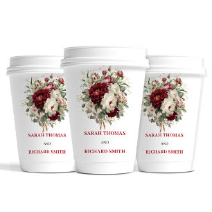 Stylish Blush Burgundy Greenery Wedding Cups