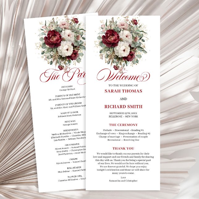 Stylish Blush Burgundy Greenery Wedding Program Programme (Stylish Blush Burgundy Greenery Wedding Program)