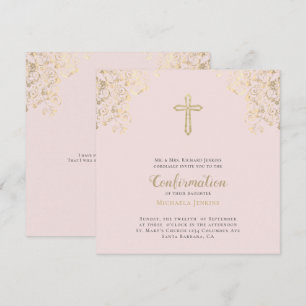 Stylish Blush Gold Cross Bible Verse Confirmation  Invitation