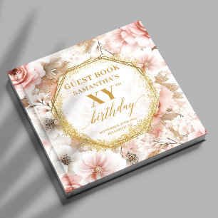 Stylish Blush Gold Watercolor Birthday Guest Book