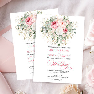 Stylish Blush Peony Gold Glitter Wedding Invite