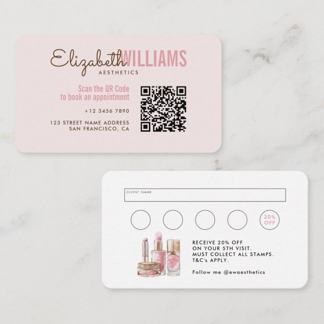 Stylish Blush Pink Beauty Aesthetics Loyalty & Business Card (Front/Back)