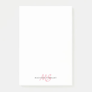 Stylish Blush Pink Brush Script Monogram Cute Chic Post-it Notes