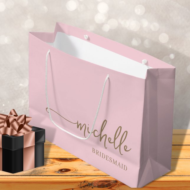 Stylish Blush Pink Chic Gold Monogram Script Large Gift Bag (Creator Uploaded)