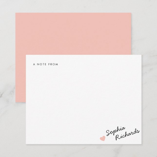 Stylish Blush Pink Feminine Heart Stationery Card (Front/Back)