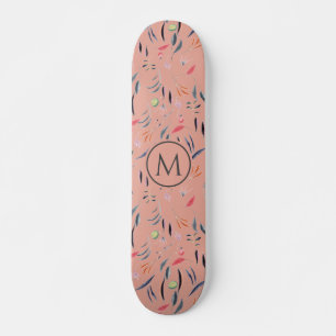 Stylish Blush Pink Floral Watercolor MONOGRAM Skateboard