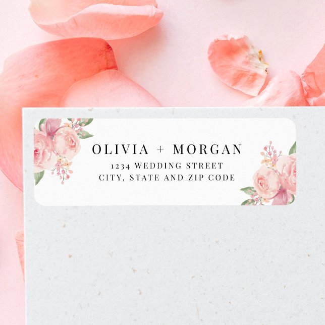 Stylish Blush Pink Floral Wedding Return Address (Creator Uploaded)