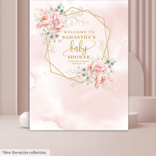 Stylish blush pink gold baby shower photo booth tapestry