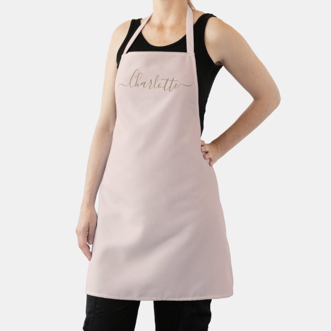 Stylish blush pink gold custom script name modern  apron (Insitu)