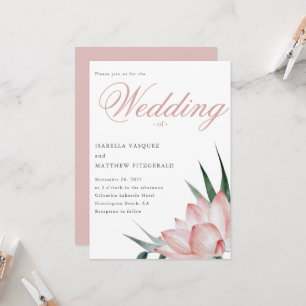 Stylish Blush Pink Lotus Flower Watercolor Wedding Invitation
