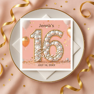 Stylish Blush Pink Pearl Gold Sweet 16 Birthday  Napkin